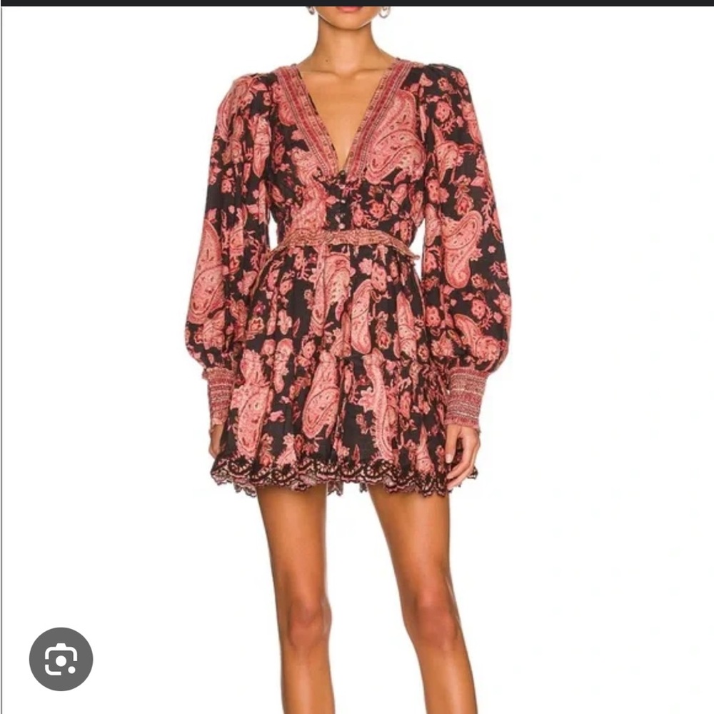 HEMANT & NANDITA Luana Black and Red Paisley Long Sleeve Dress